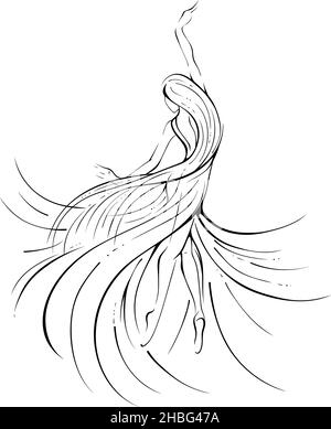 Sketch dancing ballerina in flying dress line art Stock Vector