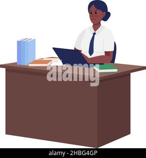 Annoyed secretary sitting at table semi flat color vector character Stock Vector