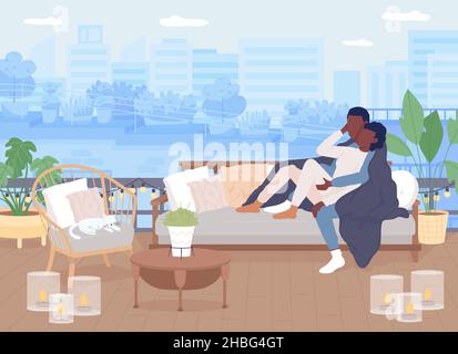 Romantic date outdoors flat color vector illustration Stock Vector
