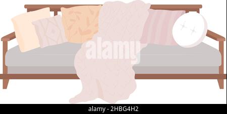 Comfortable sofa with pillows semi flat color vector item Stock Vector