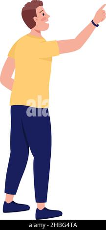 Happy man pointing with hand semi flat color vector character Stock Vector