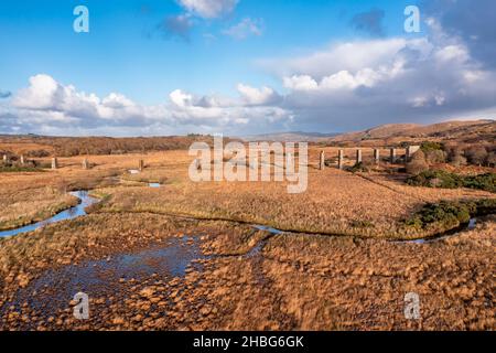 Aerial view of the Owencarrow Railway Viaduct by Creeslough in County Donegal - Ireland. Stock Photo