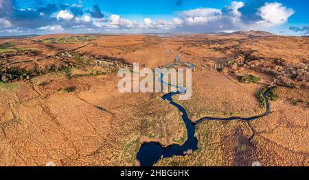 Aerial view of the Owencarrow Railway Viaduct by Creeslough in County Donegal - Ireland. Stock Photo