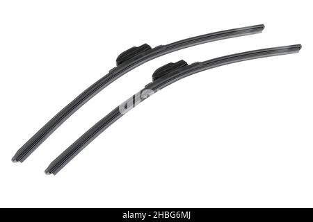 Windshield wipers for cars isolated on white background. Pair of car windshield wipers isolatyed. Frameless wipers Stock Photo