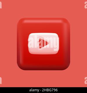 Red Video Platform Icon. Isolated 3D Play Button. Vector illustration Stock Vector