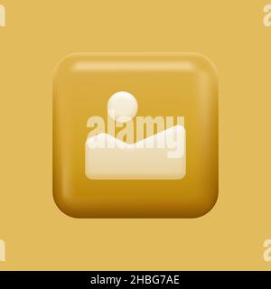3D Gallery Icon. Yellow Isolated App Button. Vector illustration Stock Vector