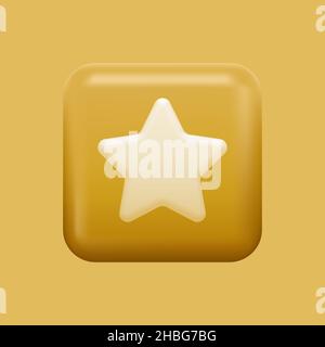 Yellow Star Square Icon. 3D app button. Vector illustration Stock Vector