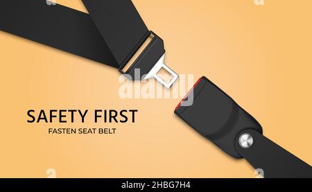 Traffic safety poster for drivers with realistic passenger seat belt. Fasten your seatbelt, warning banner. Safe driving rule vector concept Stock Vector