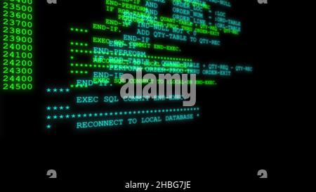 Programming code running down a computer screen terminal. 3d ...