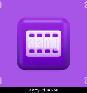 3D Video Icon. Purple Old Movie Button. Vector illustration Stock Vector