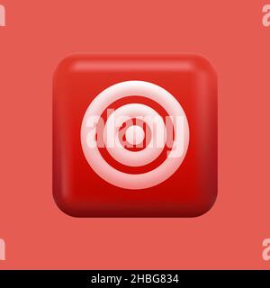 Bright Red Target Icon. Isolated Squared 3D Button. Vector illustration Stock Vector