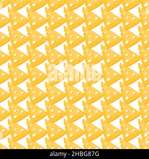 Seamless pattern with yellow triangular piece of cheese with large holes. Print of breakfast food or cold cuts. Vector flat illustration Stock Vector