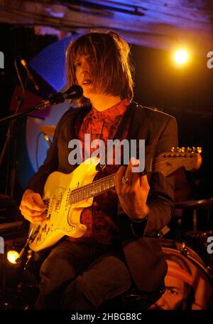 Blaine Harrison of Mystery Jets performs at the Topman CTRL 4 MX at Stoke Newington International Airport. Stock Photo