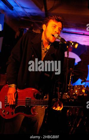 Kai Fish of Mystery Jets performs at the Topman CTRL 4 MX at Stoke Newington International Airport. Stock Photo