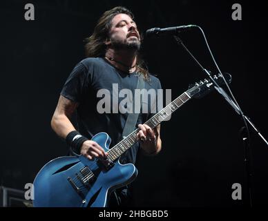 Dave Grohl of The Foo Fighters performs during the NME Big Gig at Wembley Arena in London. Stock Photo