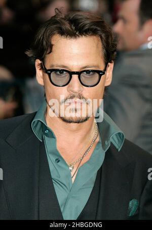 Johnny Depp arrives at the UK Premiere of The Pirates of The Caribbean of Stranger Tides at the Vue Cinema in Westfield Shopping Centre in Central London. Stock Photo