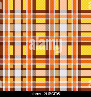 Contrast multicolor tartan Scottish seamless pattern in yellow, orange, grey and brown hues, texture for tartan, plaid, tablecloths, clothes, bedding, Stock Vector