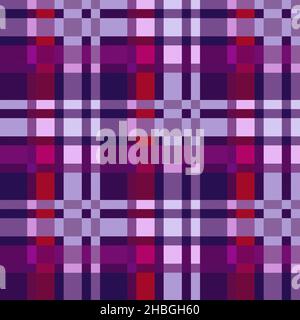 Contrast multicolor tartan Scottish seamless pattern in magenta, red and violet hues with diagonal lines, texture for tartan, plaid, tablecloths, clot Stock Vector