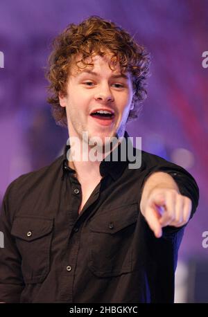 Jay McGuiness of The Wanted on stage at Westfield Shopping Centre, West London Stock Photo