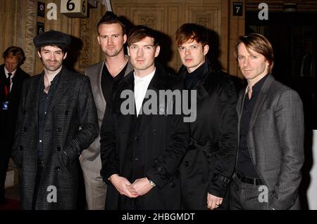 The Feeling (left to right) Ciaran Jeremiah, Paul Stewart, Dan Gillespie, Richard Jones and Kevin Jeremiah arriving for the Prince's Trust Rock Gala Ball, at the Royal Albert Hall in West London Stock Photo
