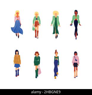 Collection of Stylish Young Women Dressed in Trendy Clothes. Set of  Fashionable Casual and Formal Outfits Stock Vector - Illustration of  character, funny: 150136033