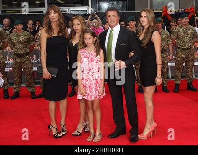 Sylvester Stallone, wife Jennifer Flavin and daughters attend The Expendables 2 'Back For War' UK Premier at The Empire Theatre in Leicester Square, London. Stock Photo