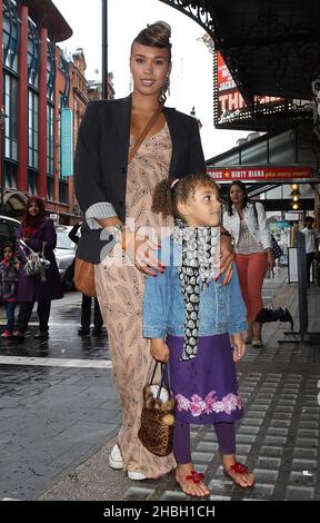 Javine Hylton and daughter Angel Hylton attending the UK Premiere of Nickelodeon's 'Dora the Explorer Live! - Search for the City of Lost Toys' at the Apollo Theatre, London. Stock Photo