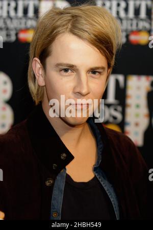 Tom Odell at the Brit Awards 2013 Nominations Arrivals at the Savoy Hotel in London. Stock Photo