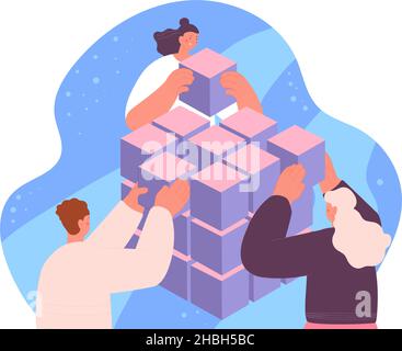 Team coworking process. Collaboration and management, group problem solution and communication. Help in job abstract utter vector concept Stock Vector