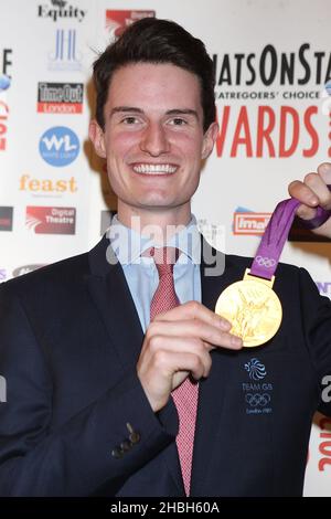 Peter Wilson Olympic Gold Medallist Sports Shooter at the Whatsonstage Awards at the Palace Theatre in London. Stock Photo