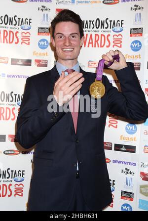 Peter Wilson Olympic Gold Medallist Sports Shooter at the Whatsonstage Awards at the Palace Theatre in London. Stock Photo