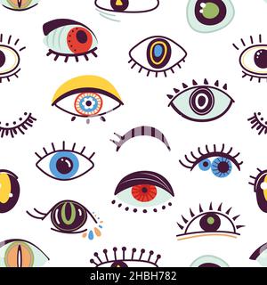 Abstract eye. Girly eyes background, hand drawn artwork with faces parts. Doodle symbols, optical icons. Stylish fashion vision decent vector seamless Stock Vector