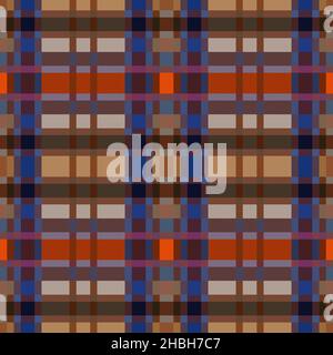 Rectangular seamless vector pattern as a tartan plaid in blue, beige, orange and brown hues with diagonal lines,  texture for flannel shirt, plaid, cl Stock Vector