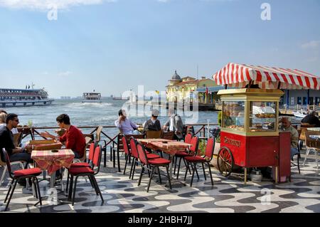 Cafe on historic Pasaport Quay, Izmir, Izmir Province, Turkey Stock Photo