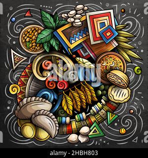 Paraguay cartoon vector doodle chalkboard illustration. Colorful detailed composition with lot of traditional symbols Stock Vector