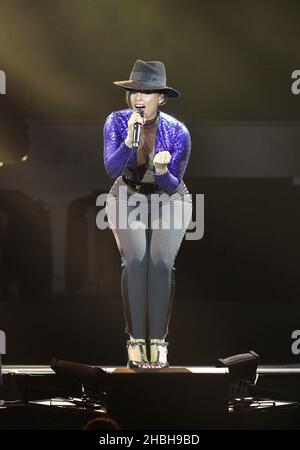 Alicia Keys performs on stage at the 02 Arena in London. Stock Photo