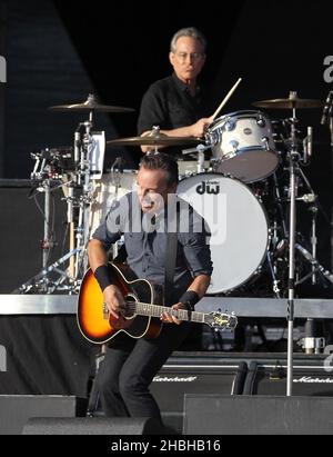 Headliner Bruce Springsteen performs on stage during day 2 of Hard Rock Calling at Olympic Park, London Stock Photo