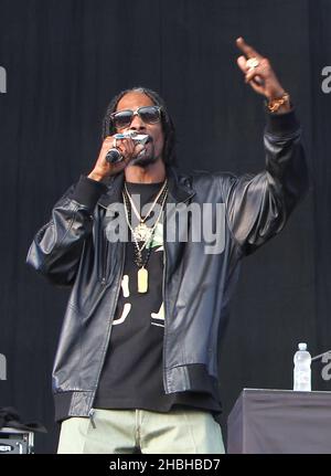 Snoop Dogg performs on stage at the Wireless Festival Day 1 at Olympia Park, Stratford in East London. Stock Photo