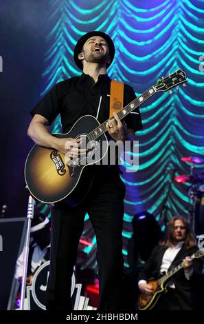 Justin Timberlake headlines and performs on stage at the Wireless Festival Day 1 at Olympia Park, Stratford in East London. Stock Photo
