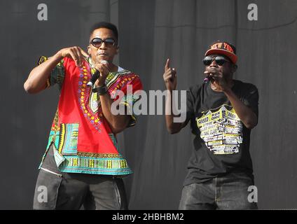 Jarobi White and Phife Dawg of a Tribe Called Quest perform on stage at Wireless Festival on Day 3 at Olympia Park in Stratford,East London. Stock Photo