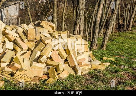 A bunch of Crimean bricks, a brick from shells, a texture. Background Stock Photo