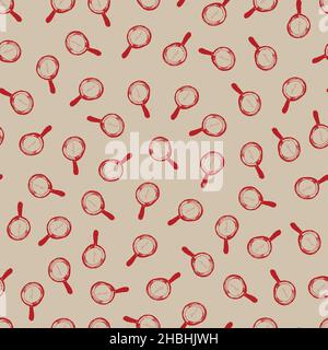 Vector beige doodle frying pan magnifying glass scattered polka dots seamless background. Perfect for fabric, and wallpaper projects. Stock Vector