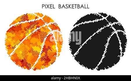 pixel icon of Sports ball for basketball. Sport equipment. Mobile app button. Abstract vector isolated on white background Stock Vector