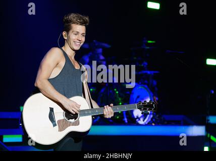 James McVey of The Vamps performss at the Eventim Hammersmith Apollo in London. Stock Photo