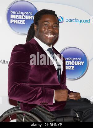 Ade Adepitan attends the Barclaycard Mercury Prize Awards at the Roundhouse in London. Stock Photo