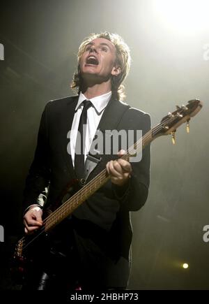 John Taylor of Duran Duran performing on stage at Earls Court on December 21, 2005 in London. Stock Photo
