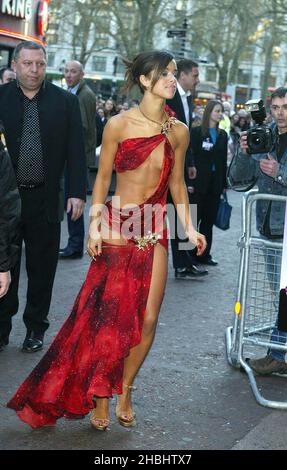 tina s club red dress Tina Barrett arrives at the S Club Premiere at the West End Village,  Leicester Square, London. revealing dress Stock Photo