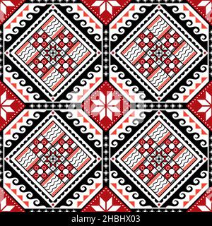 Hutsul Pisanky - traditional Ukrainian Easter eggs vector seamless pattern, decorative background with stars and geometric shapes Stock Vector