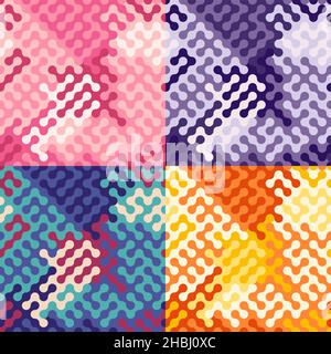 Set of abstract geometric SEAMLESS patterns with fractal ornament. Spring and summer ornates for decoration and printing on fabric. Easy editable colo Stock Vector