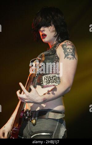 Brody Dalle from The Distillers perform on stage at the Carling